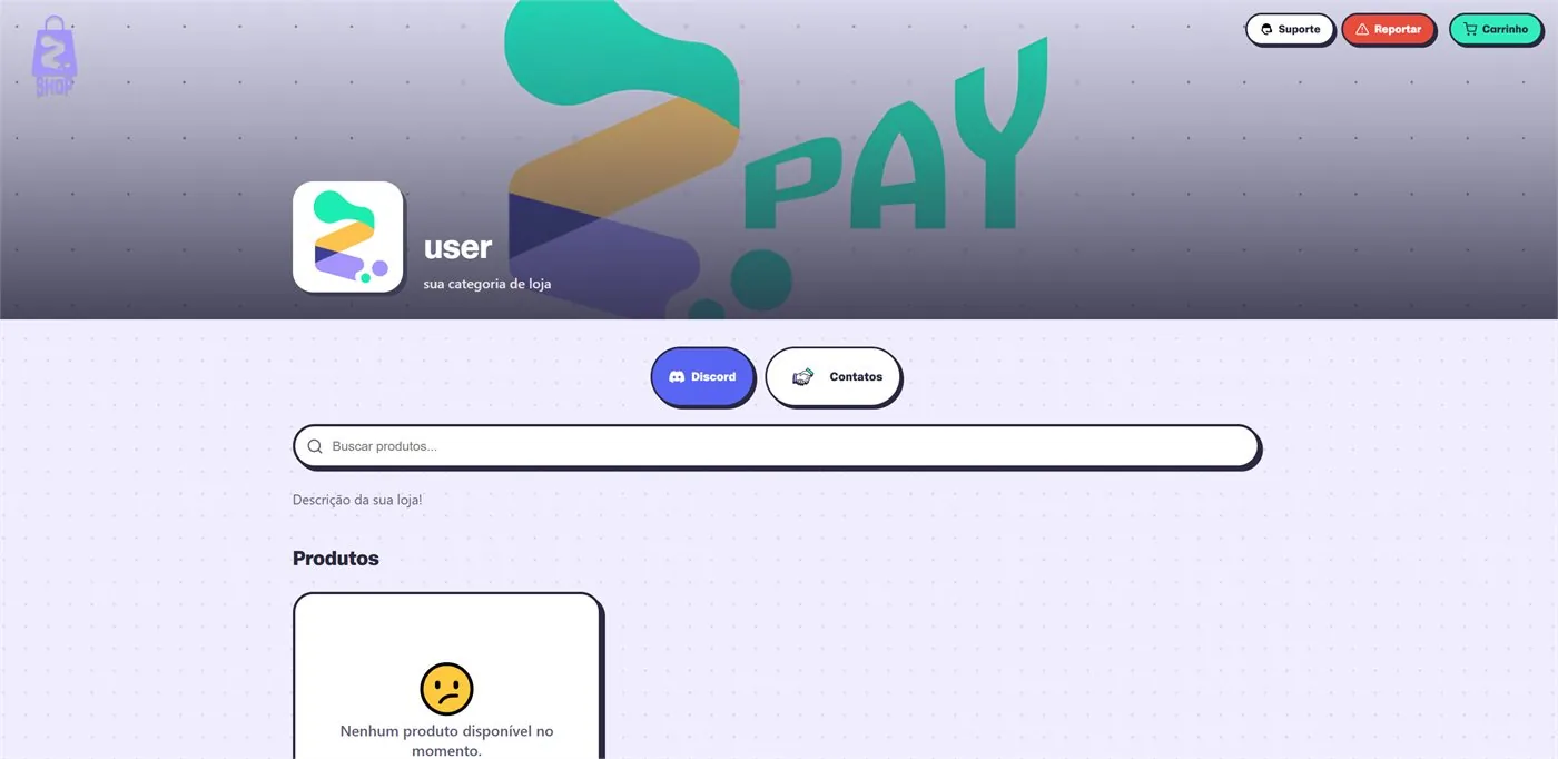 Preview de uma loja criada na Zpay Shop